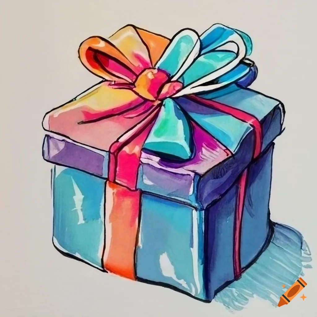 How to draw a Christmas Present Box with ribbons - SketchOk