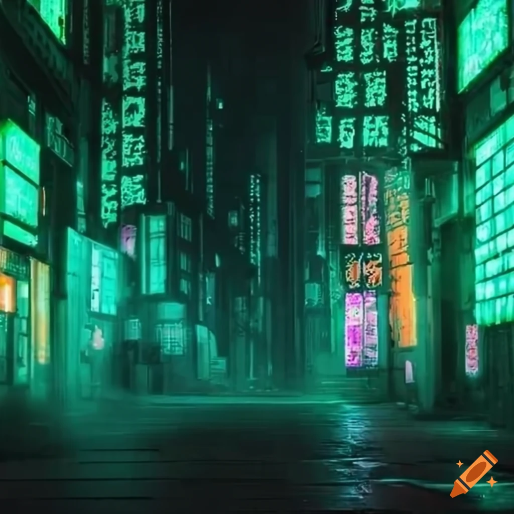 cyberpunk Tokyo with traditional buildings and neon lights