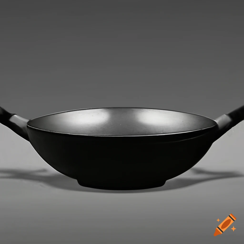 Side view of a cast iron wok on Craiyon
