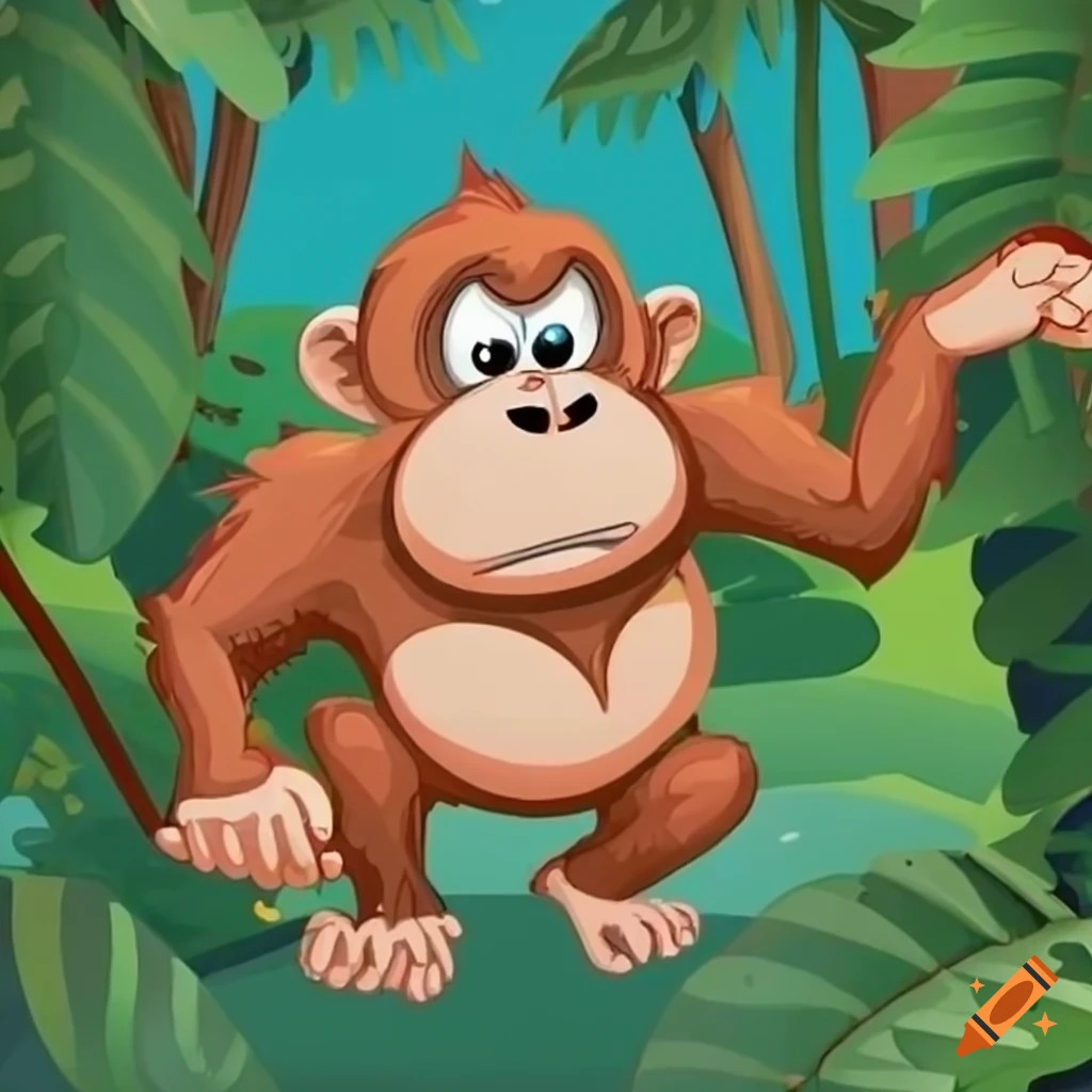 Illustration of a curious monkey in the jungle on Craiyon