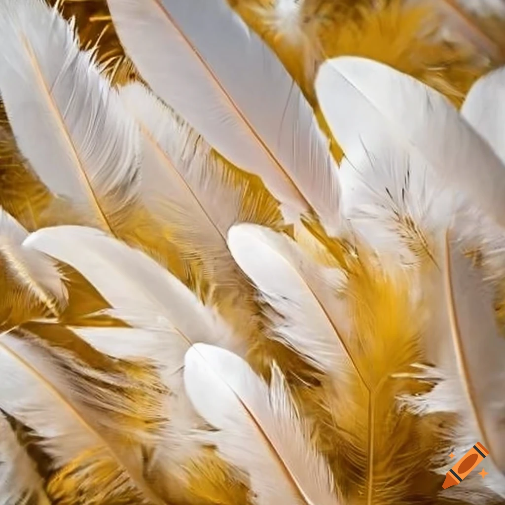 Golden and white feathers close up on Craiyon