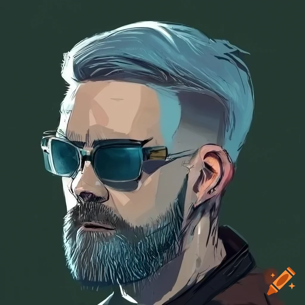 cyberpunk sketch of a Scandinavian guy with aviator sunglasses