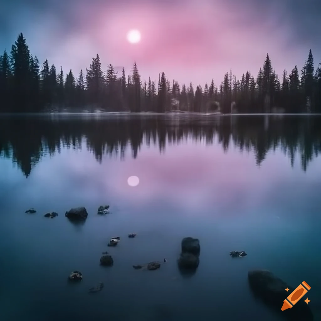 Surreal lake in a mysterious world on craiyon