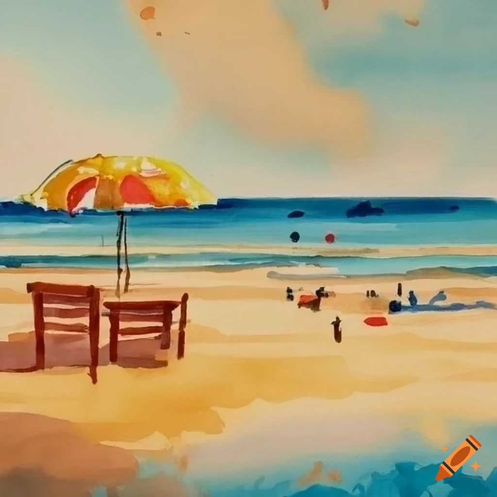 Watercolor Beach Scene With Dates In Script Font On Craiyon