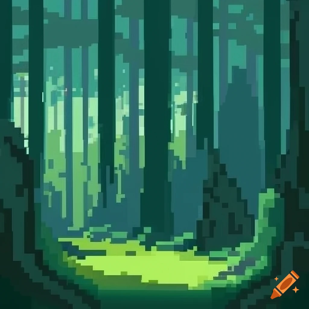 pixel art of a serene forest