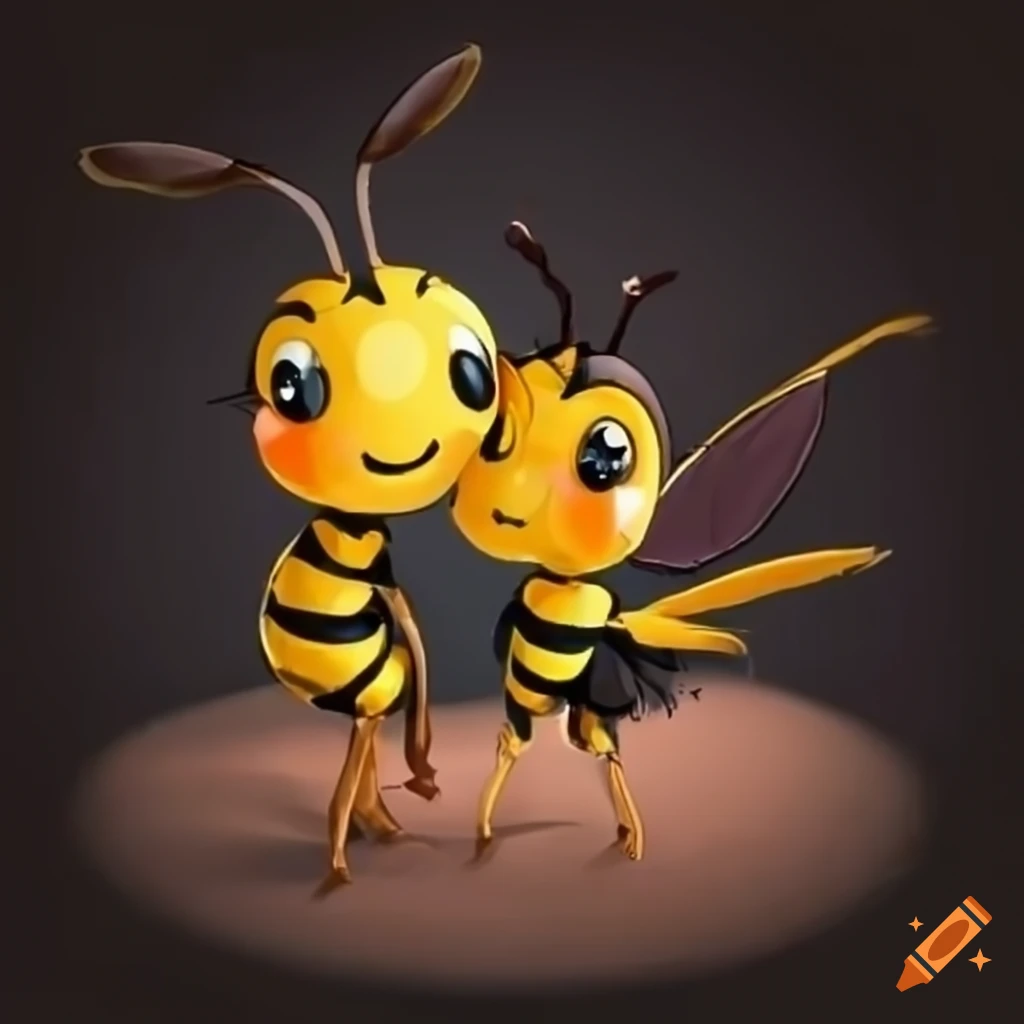 cute animated style illustration of hugging WASP couple