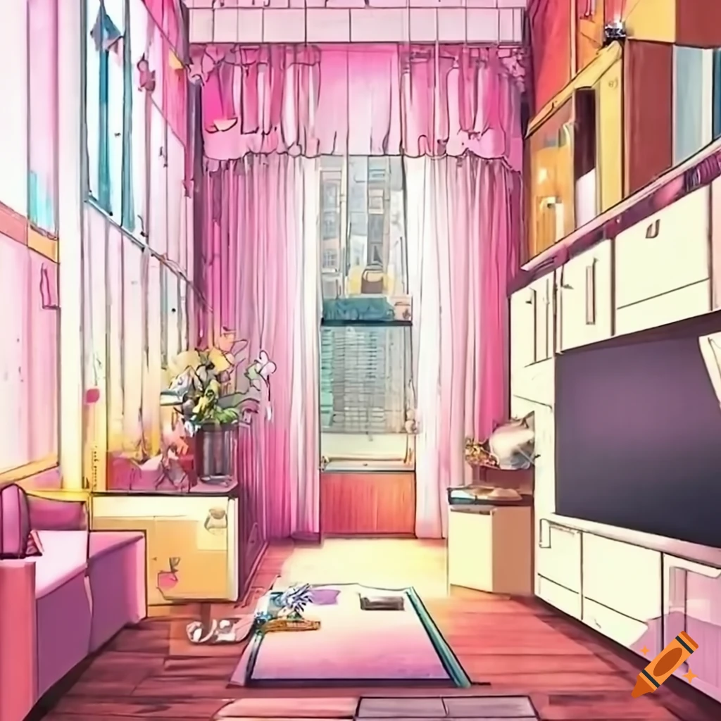 Anime Style Room With Large Windows And