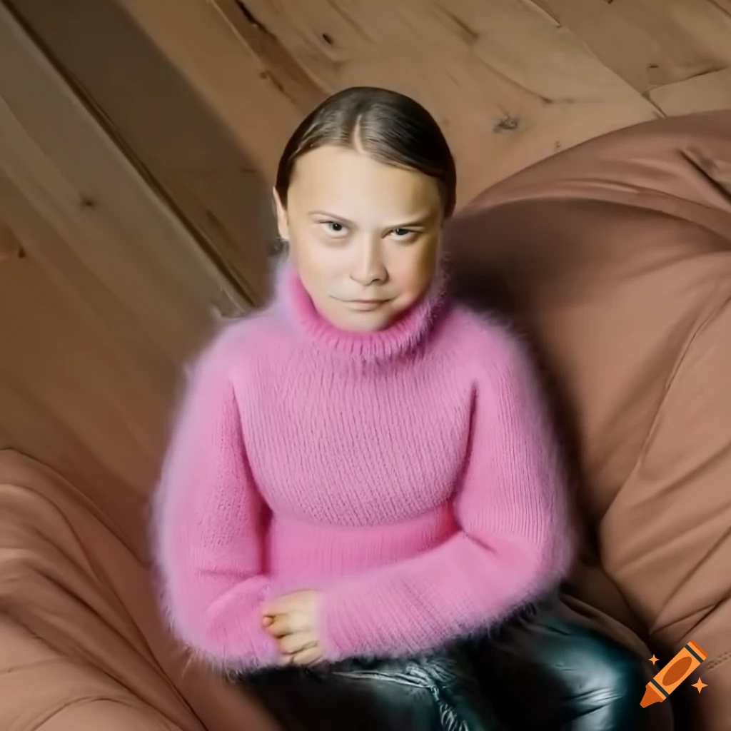 portrait of a stylish young woman in pink sweater and black leather pants
