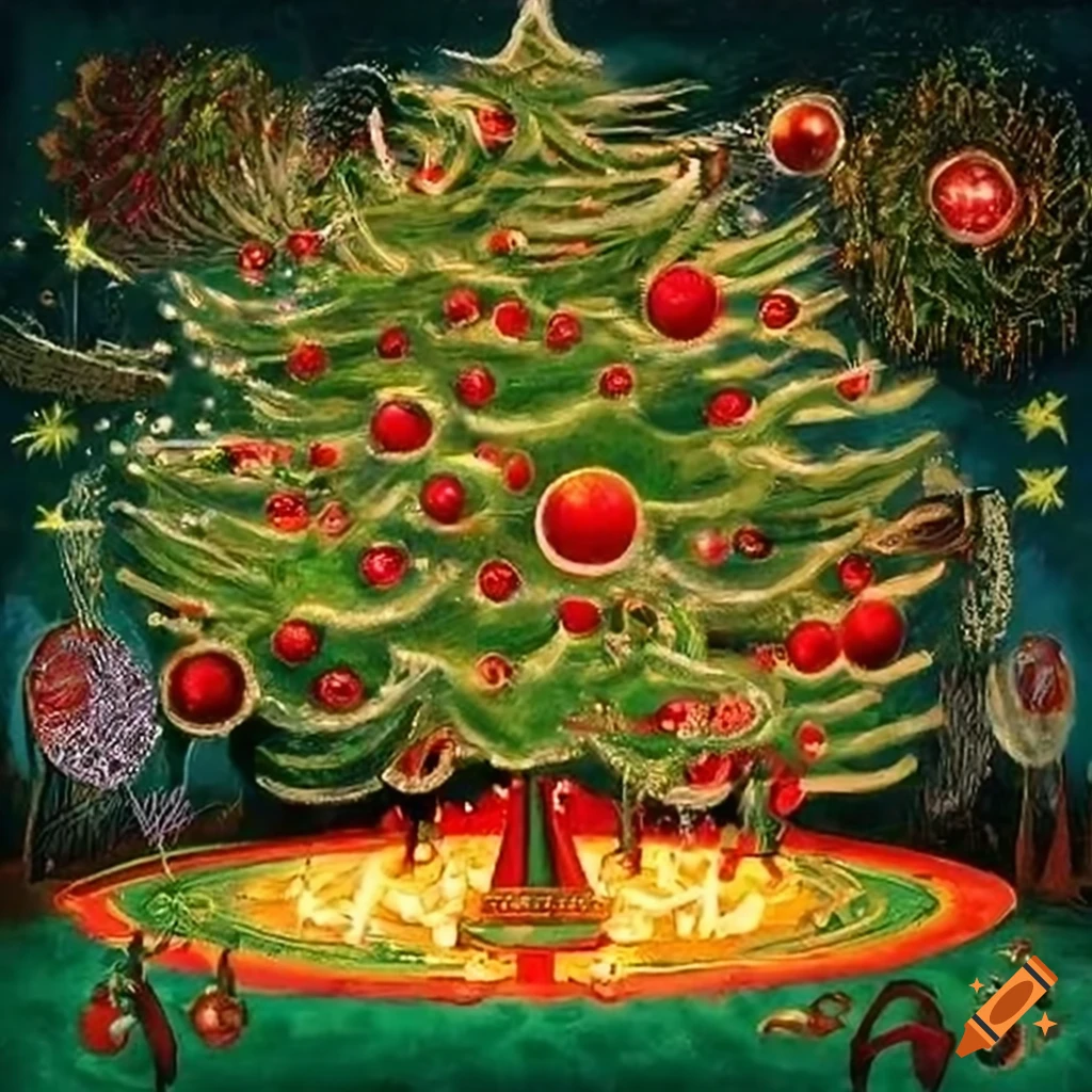 festive Paradise Winter Wonderland with decorated Christmas tree