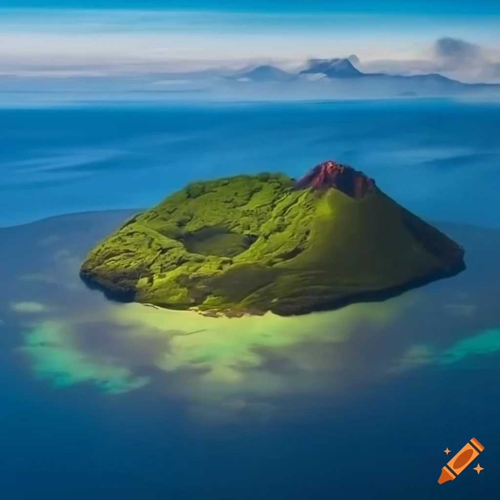 Realistic depiction of an island with a massive volcano on Craiyon