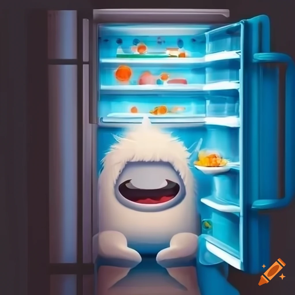 Cute yeti inside a fridge