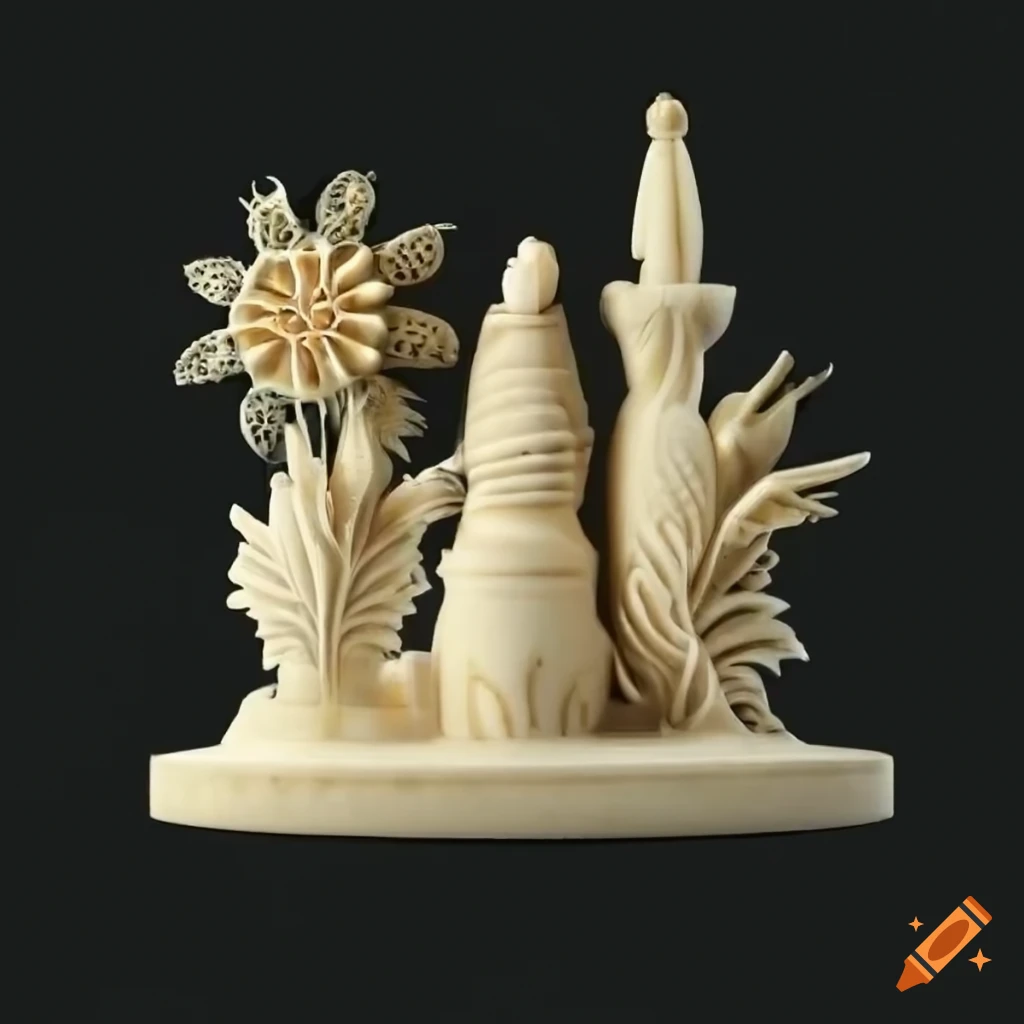3d sculpture of a carved ivory still life on Craiyon