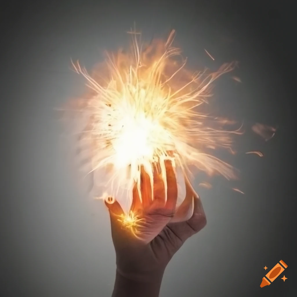 black and white photograph of lightning sparks from a hand
