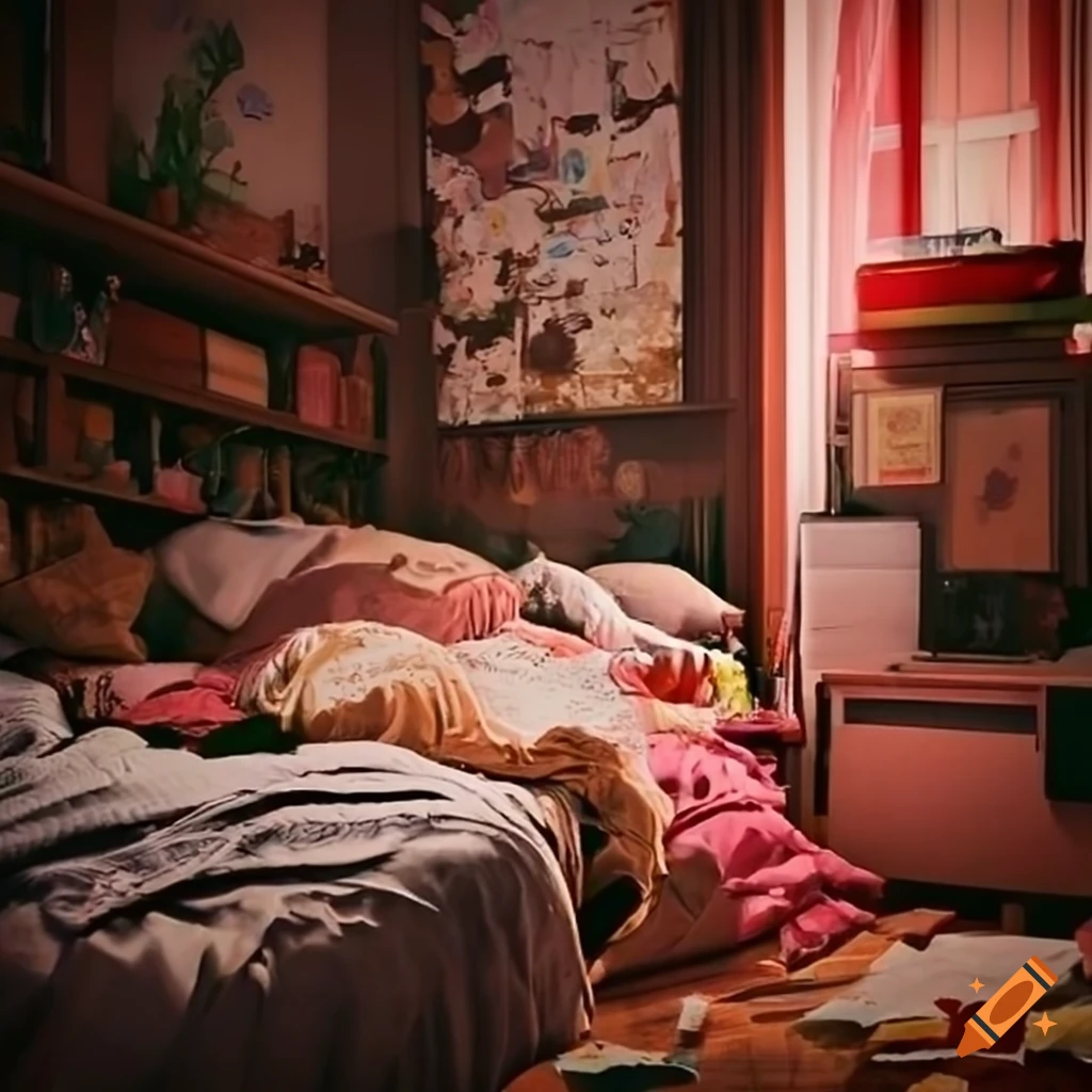 Artistic messy bedroom on Craiyon