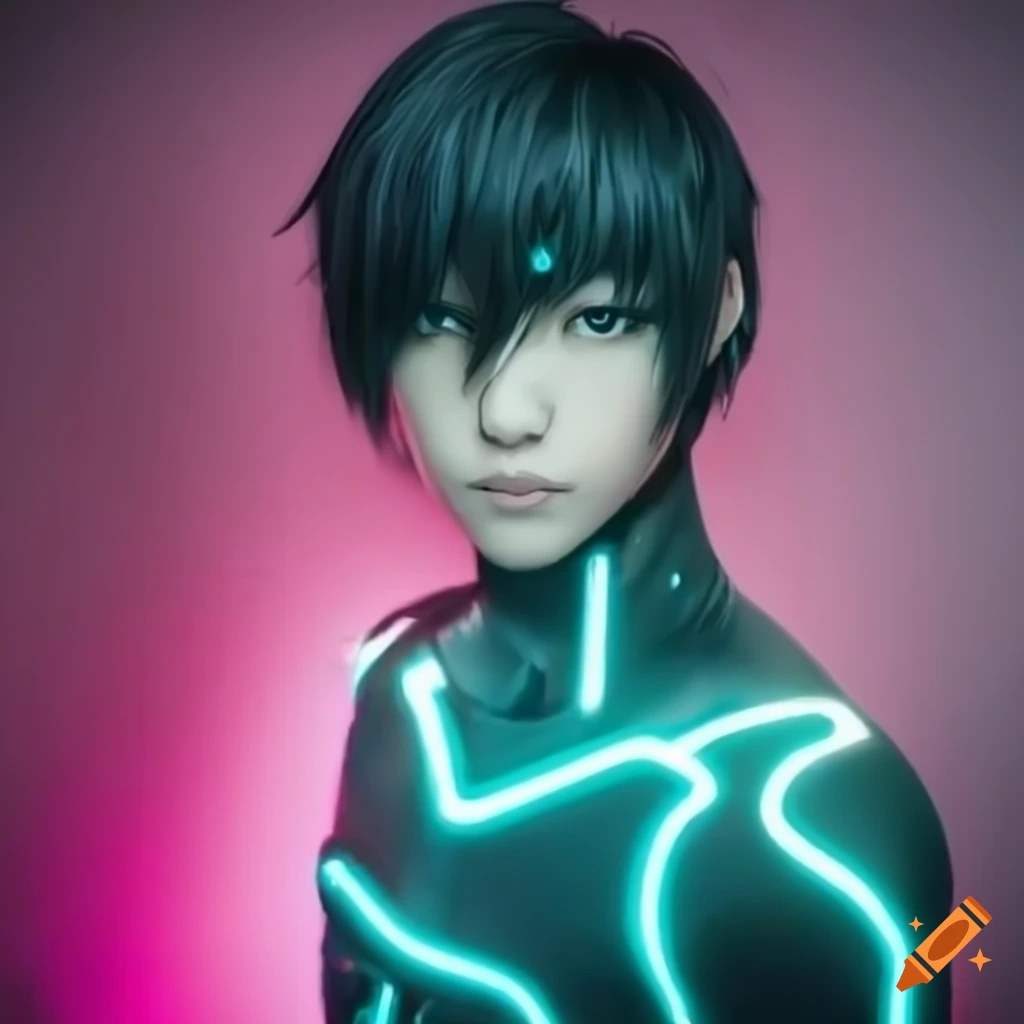 Digital art of a tron-inspired anime character