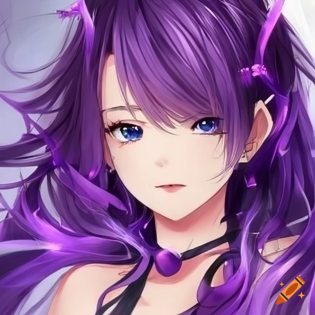 Shy anime cat girl with orchid purple hair on Craiyon