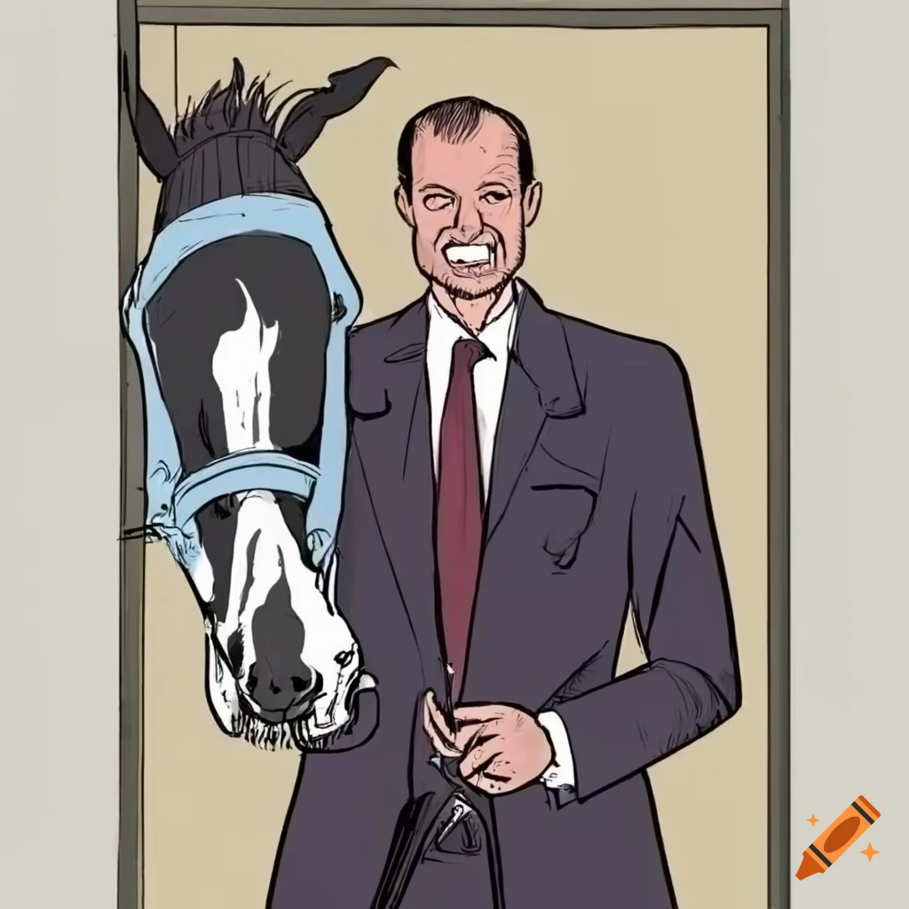 comic illustration of Allegri at a horse racing event