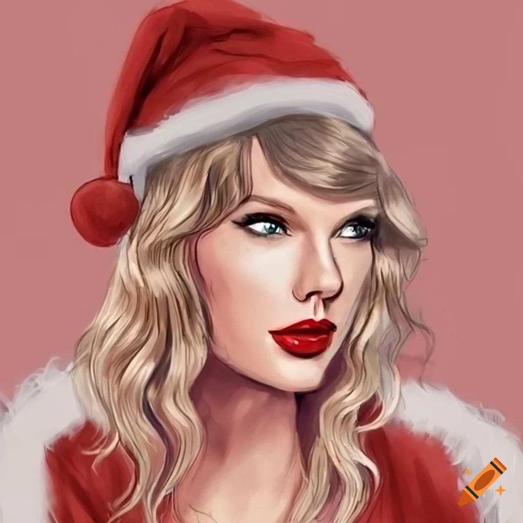 Sketch of taylor swift in a christmas theme on Craiyon