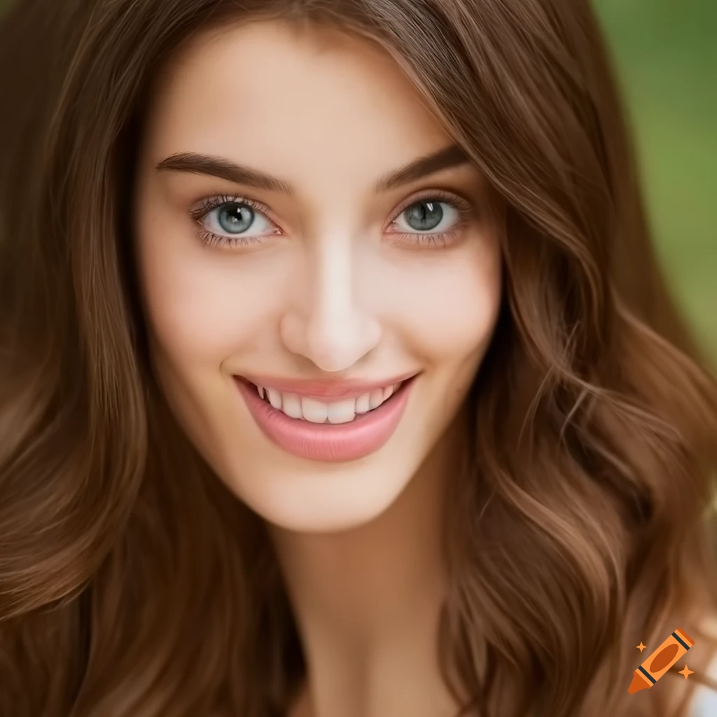 Beautiful Young Woman With Straight Brown Hair And Brown Eyes Bright