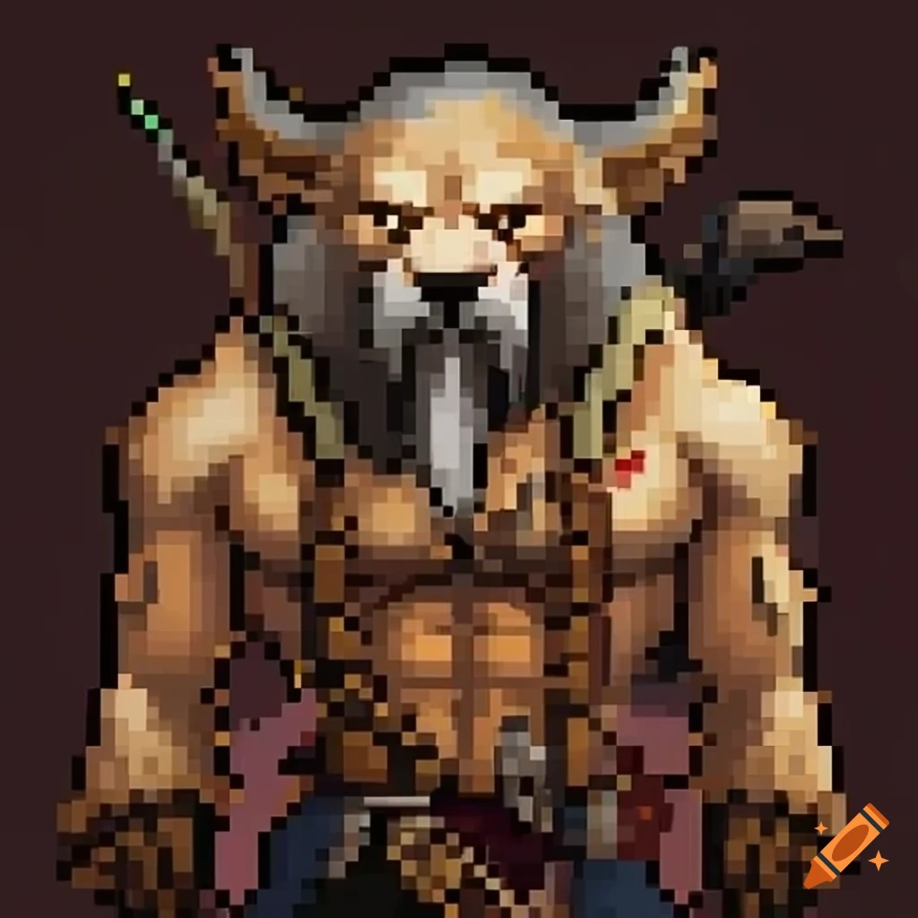 Pixel art of a sabertooth dothraki character on Craiyon