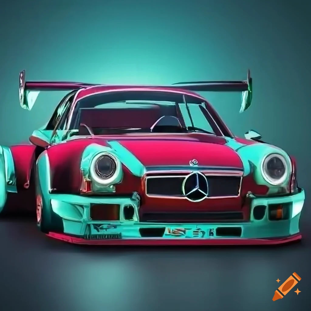A mercedes benz 300sl with lowered suspesion and a widebody kit on Craiyon