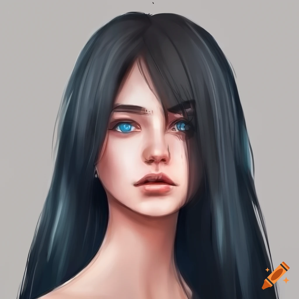 Beautiful perfect woman, black hair, realistic dark blue eyes, natural on  Craiyon