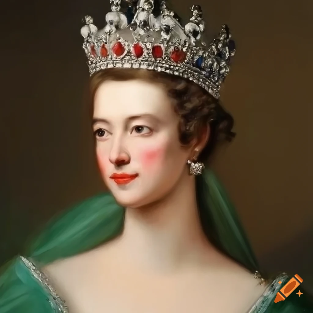 Portrait Of A Queen In Green Ball Gown And Crown On Craiyon