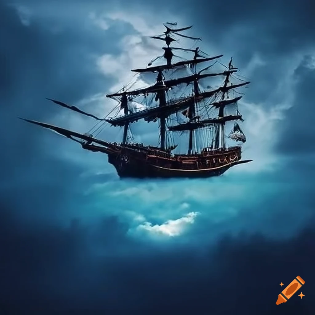 image of a magical galleon flying in the clouds