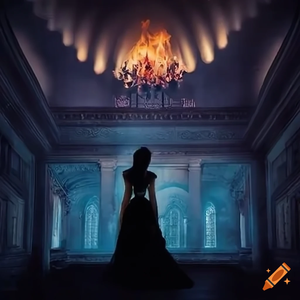 woman entering a haunted mansion at night