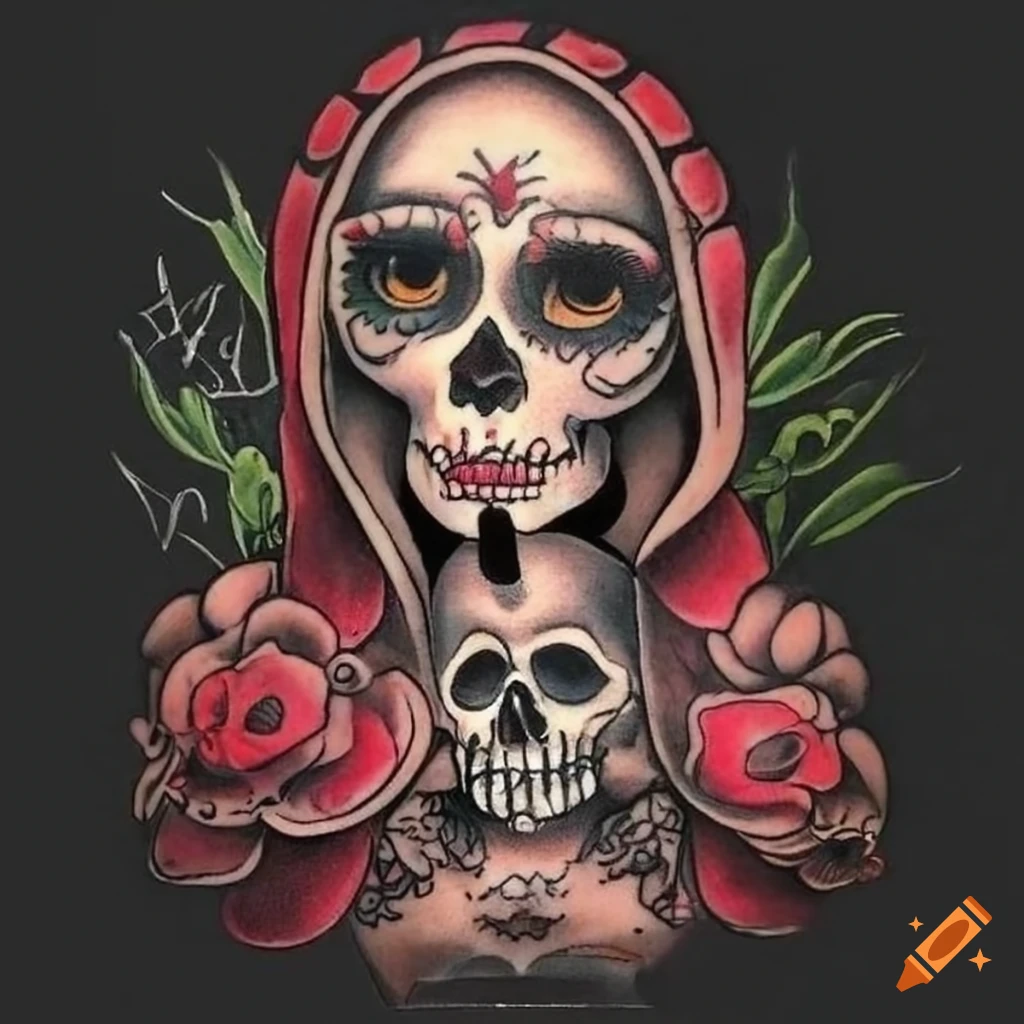 Traditional santa muerte tattoo design on Craiyon