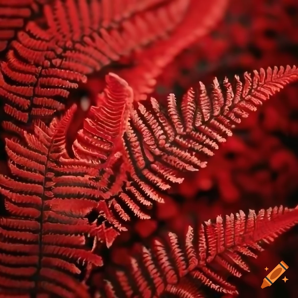 red fern leaves on red background
