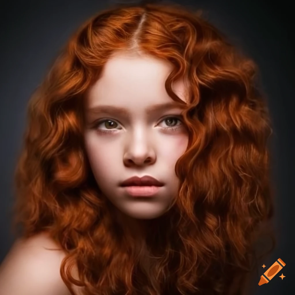 Portrait of a beautiful girl with curly red-brown hair on Craiyon