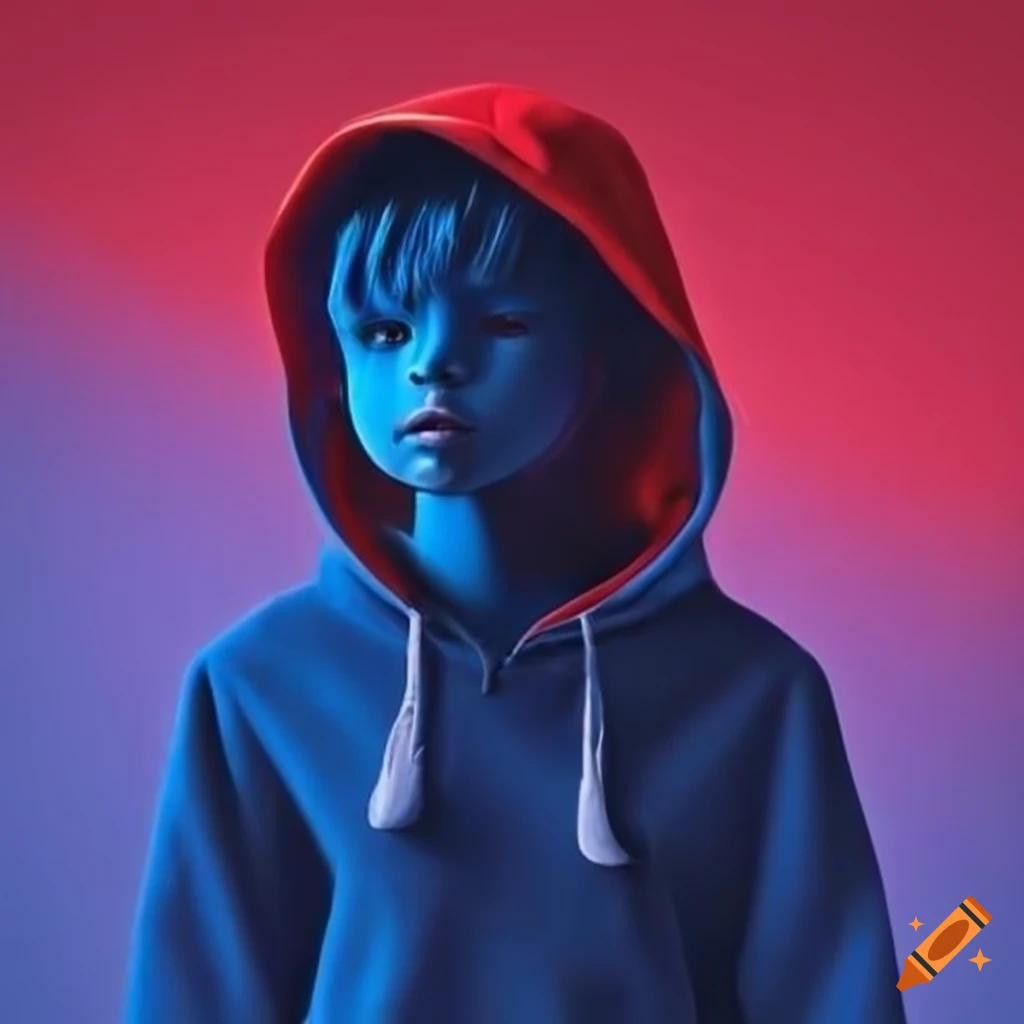 Image of a boy wearing a red and blue hoodie on Craiyon