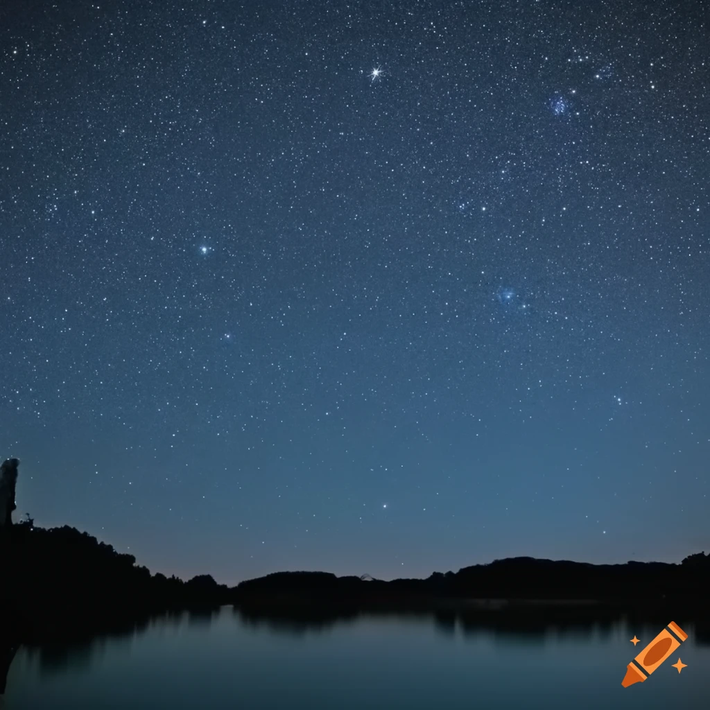 night sky with constellations over a peaceful lakeside