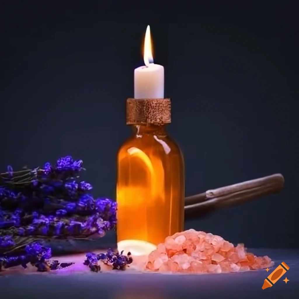 Himalayan salt bath with lavender oil and white candle