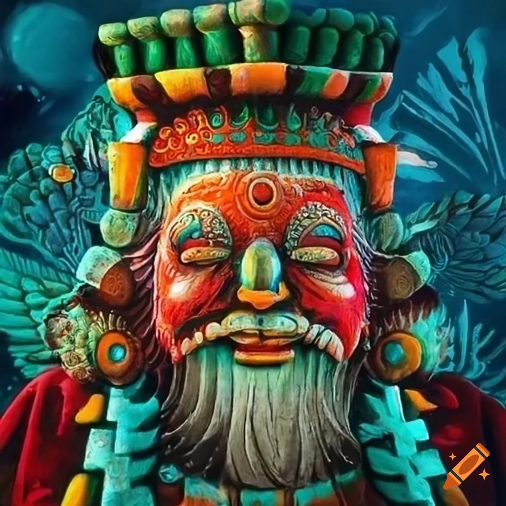 Artistic representation of a psychedelic santa buddha aztec bird
