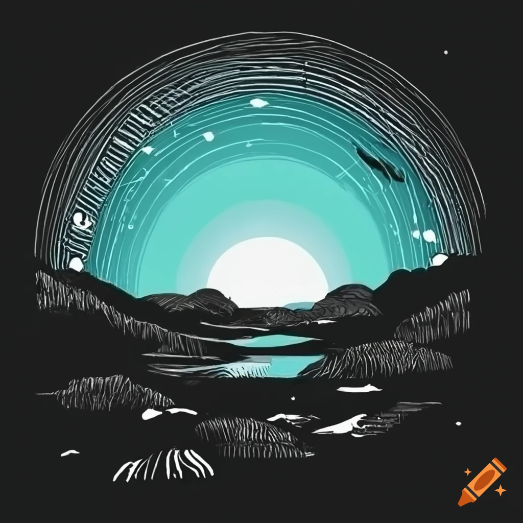 Line illustration of a landscape on craiyon