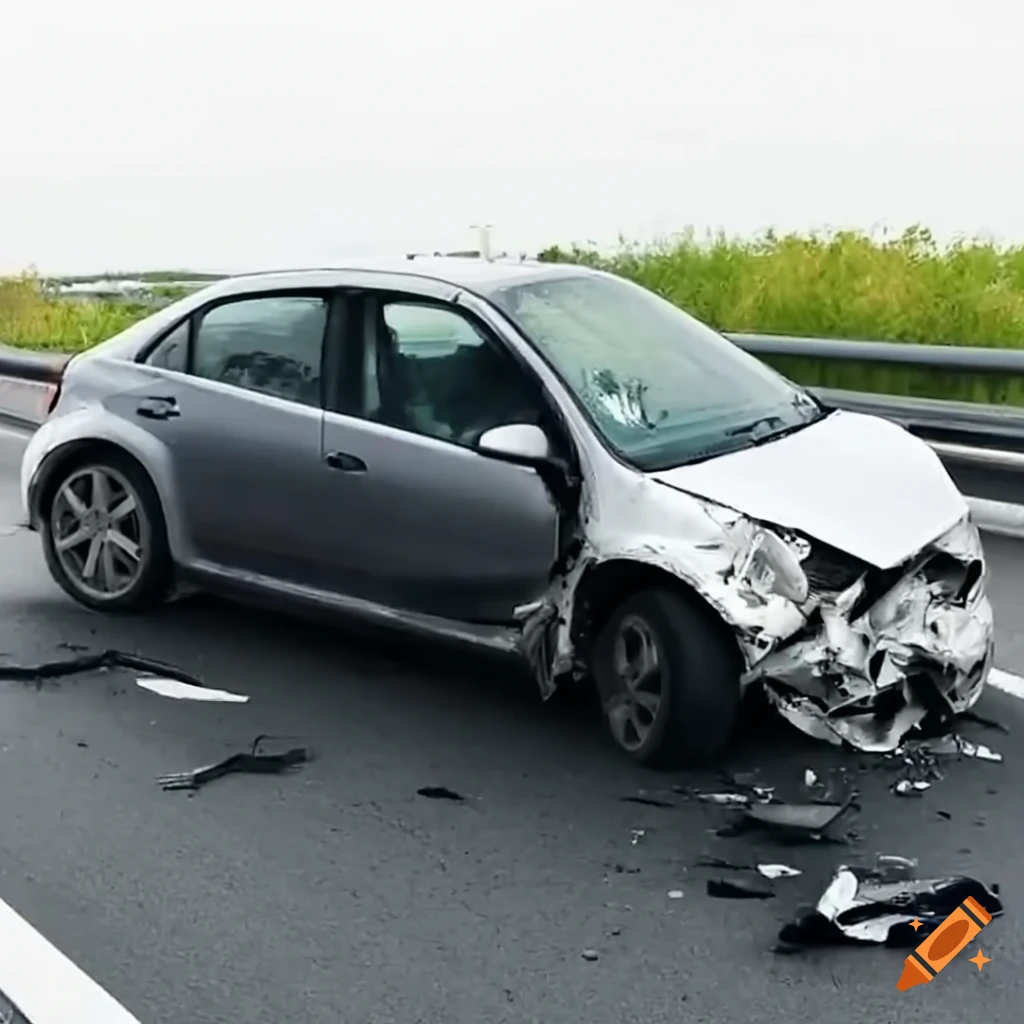 wrecked car on a Japanese expressway