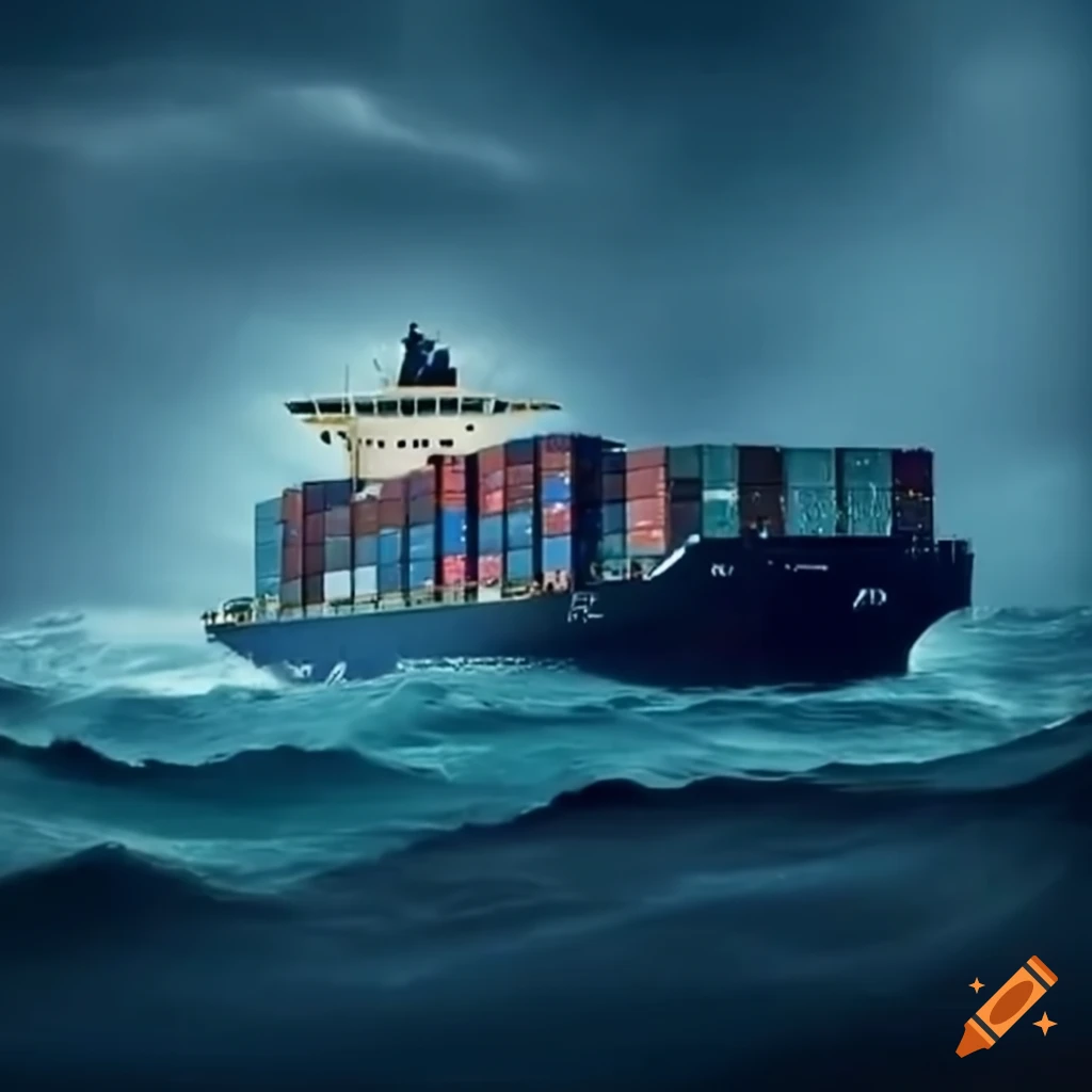 Container Ship Sailing Through A Storm On Craiyon