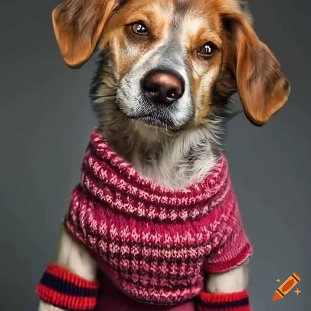 Realistic dog wearing a wool sweater on Craiyon