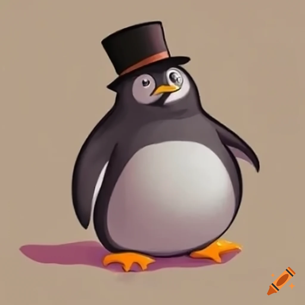 cartoon penguin with a black top hat and orange band