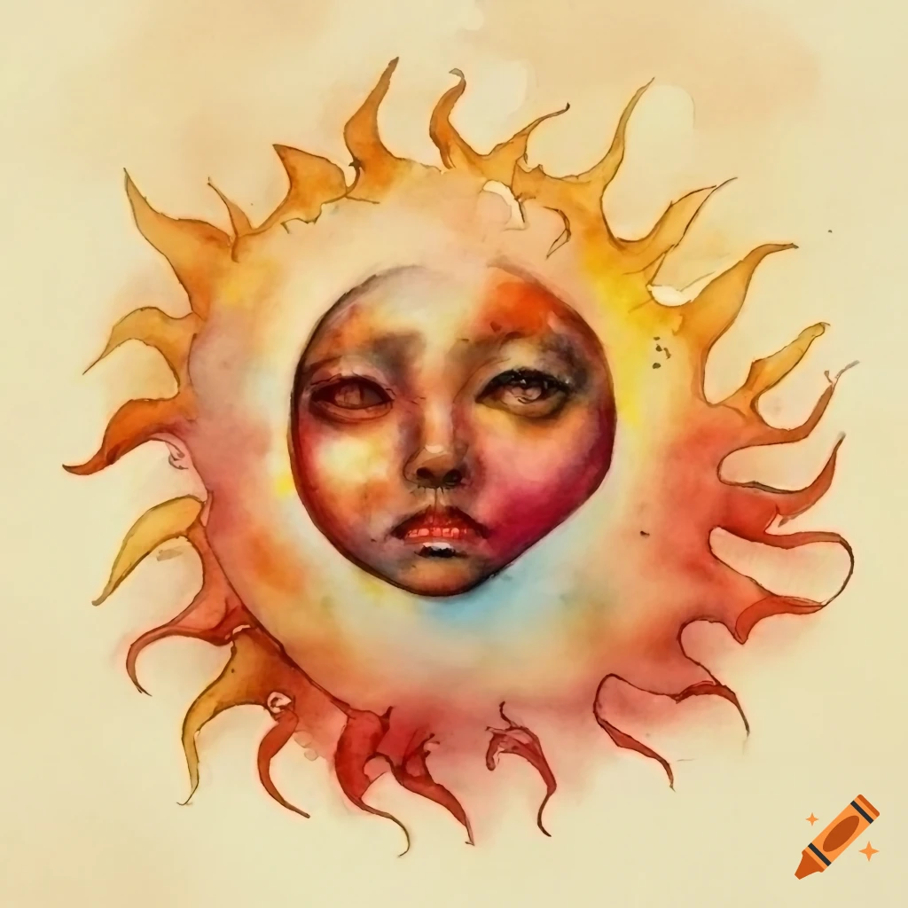 Art Nouveau Watercolor Of The Sun