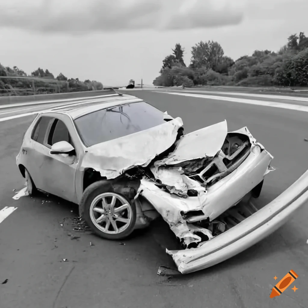 wrecked car on the expressway