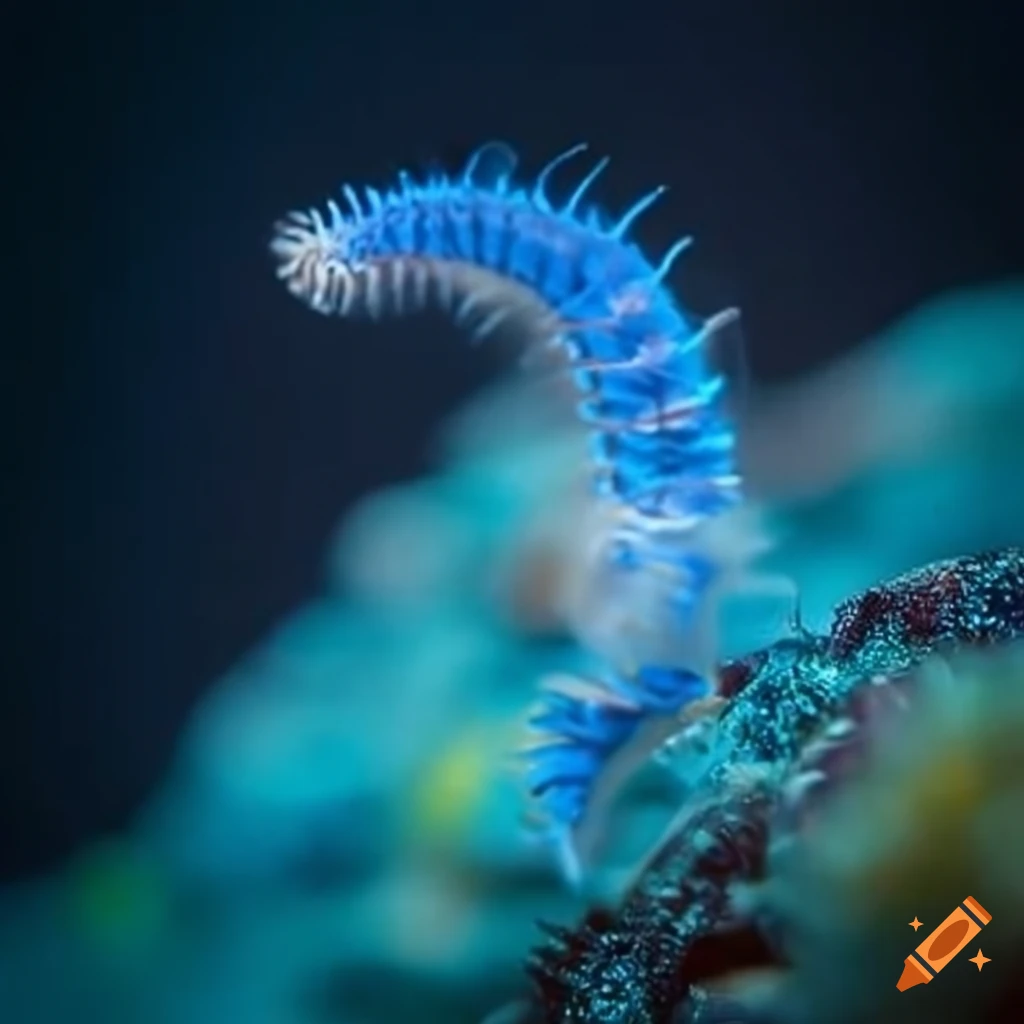electric blue underwater worm with feather-like appendages