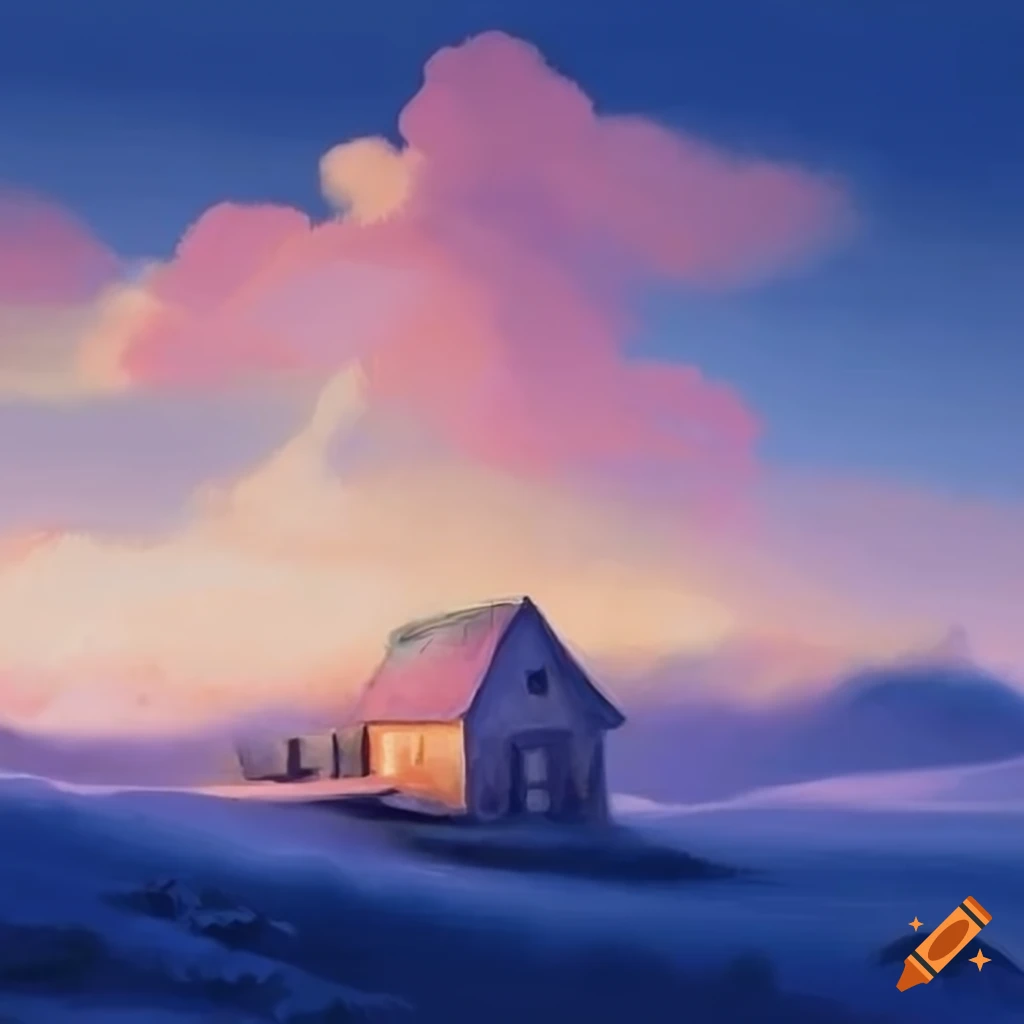 Pastel painting of a cottage in the clouds on Craiyon