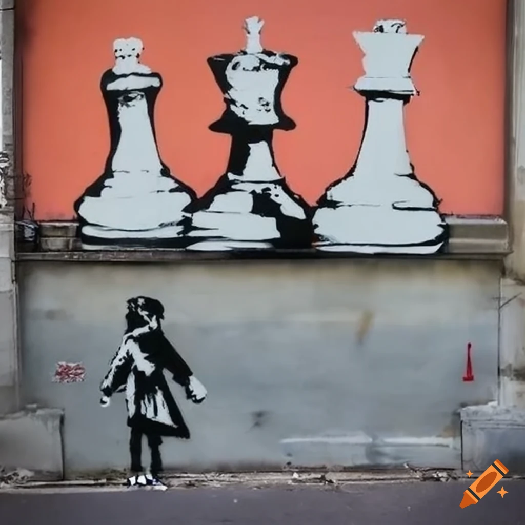  reoqeosy Graffiti Banksy Chess Decor Wall Art Chess Game Room  Wall Art International Chess Pictures Canvas Painting Pop Art Framed  Artwork for Game Room Living Room Bedroom 12''x16'', Pinkche1: Paintings