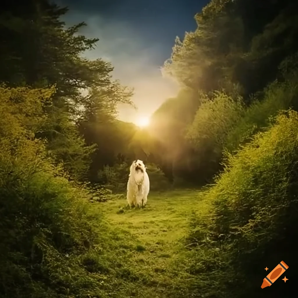 sheep grazing in a meadow with divine light