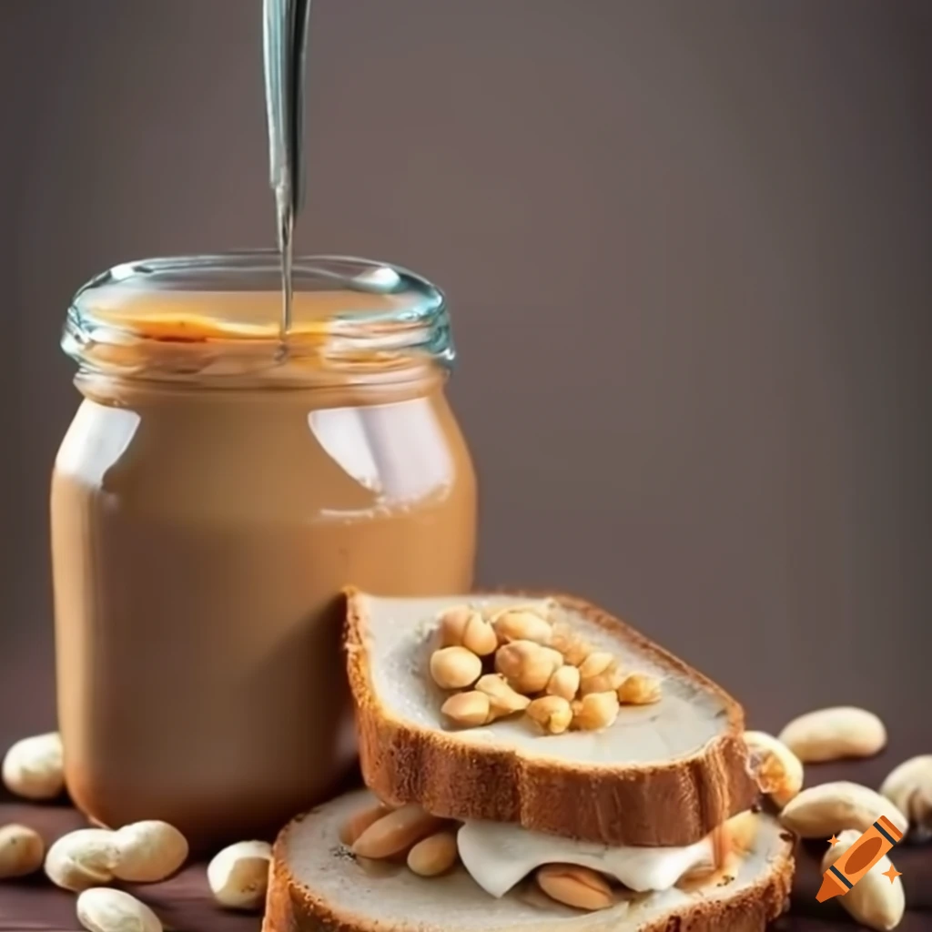 still life of nut butter sandwich with peanuts