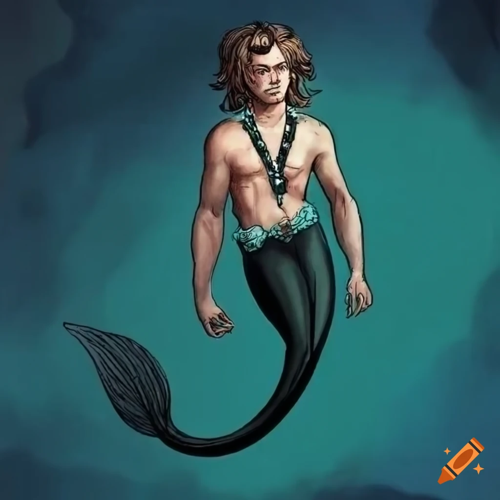 detailed etching of Steve Harrington as a merman