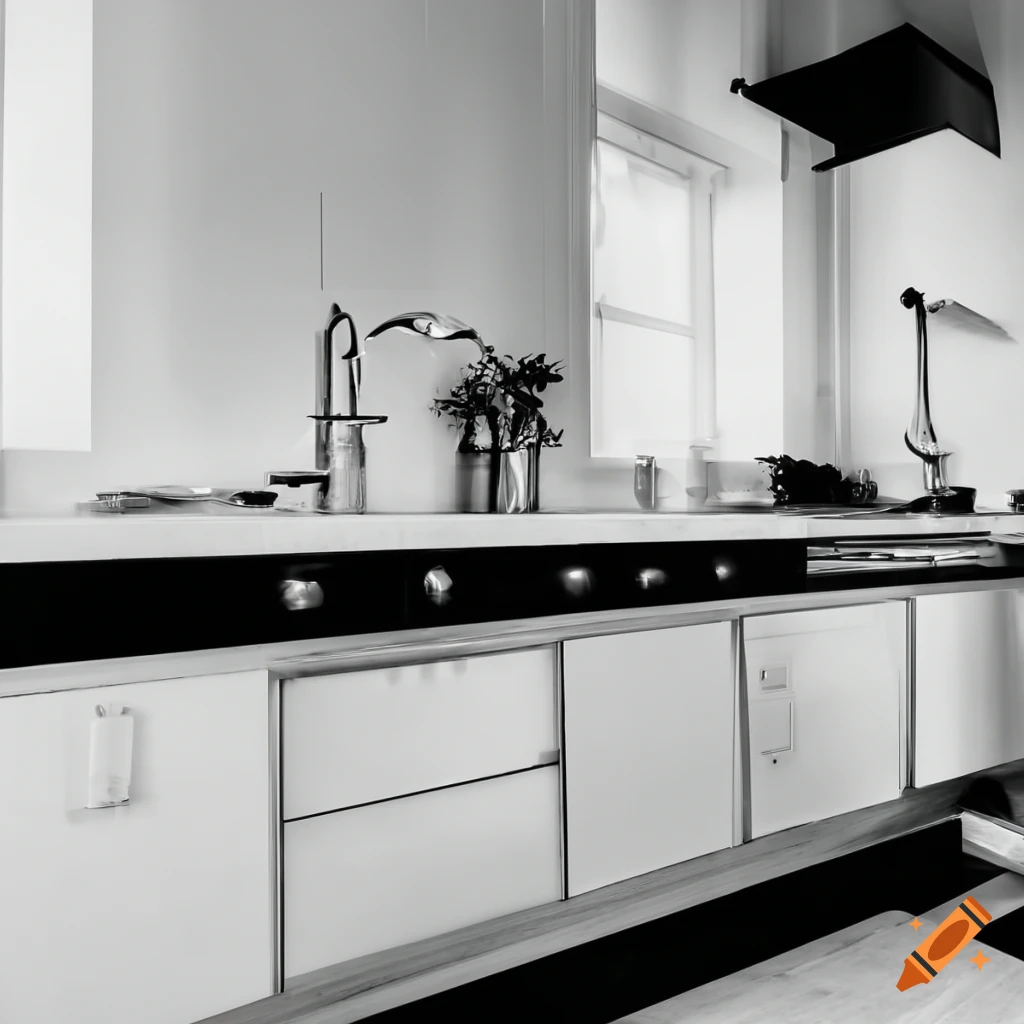 Modern black and white kitchen sketch on Craiyon